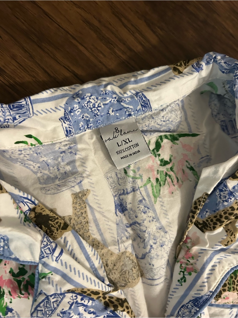 Blue White Ginger Jar Floral & Leopard Print Pajama Set - Picture 5 of 6